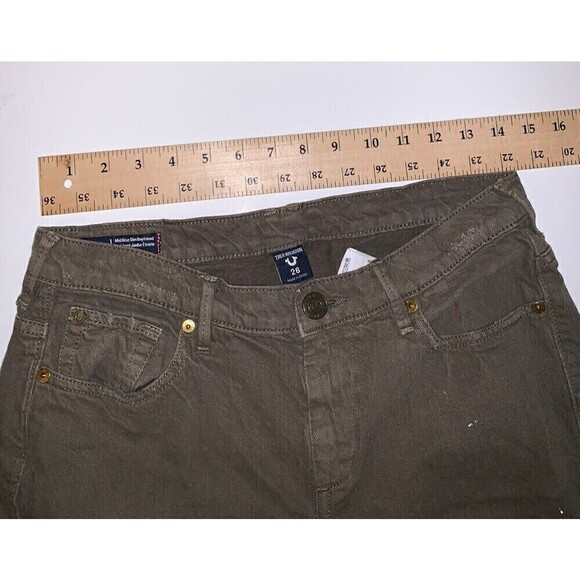 𝅺TRUE Religion Woman’s Jeans Size 26 Boyfriend Slim Mid rise Audrey Green Paint - Picture 5 of 10